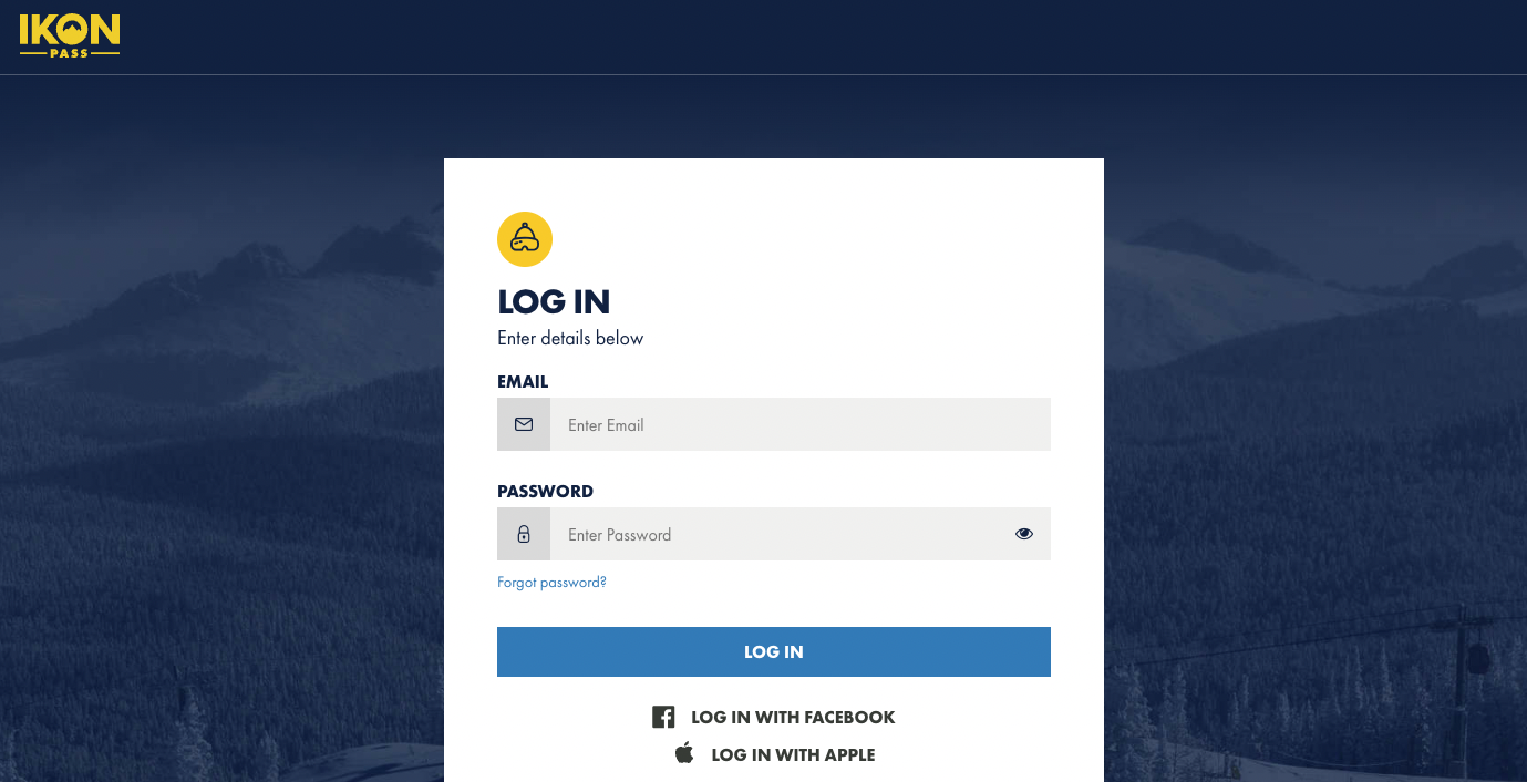 Account login page for Ikon Pass account holders