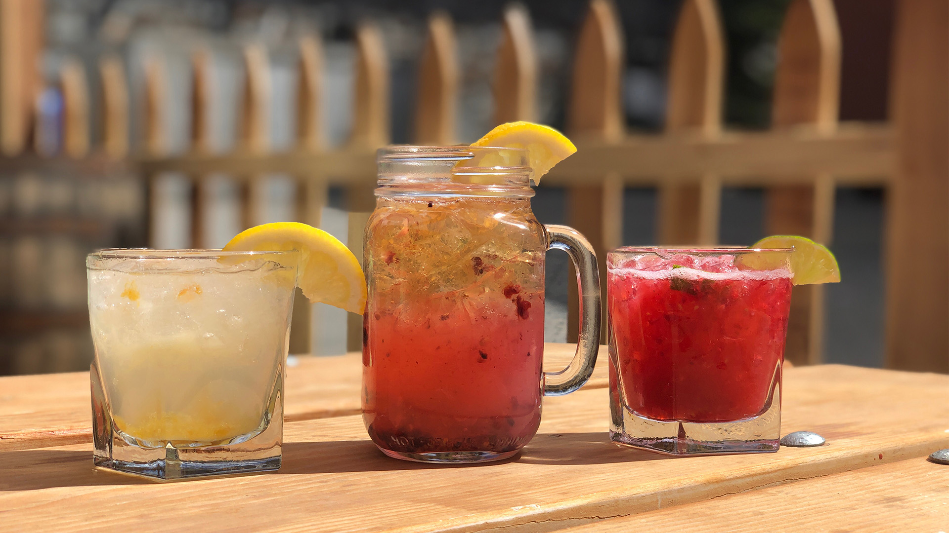 Drink options displayed on the patio at The Thirsty Squirrel at Solitude Mountain Resort