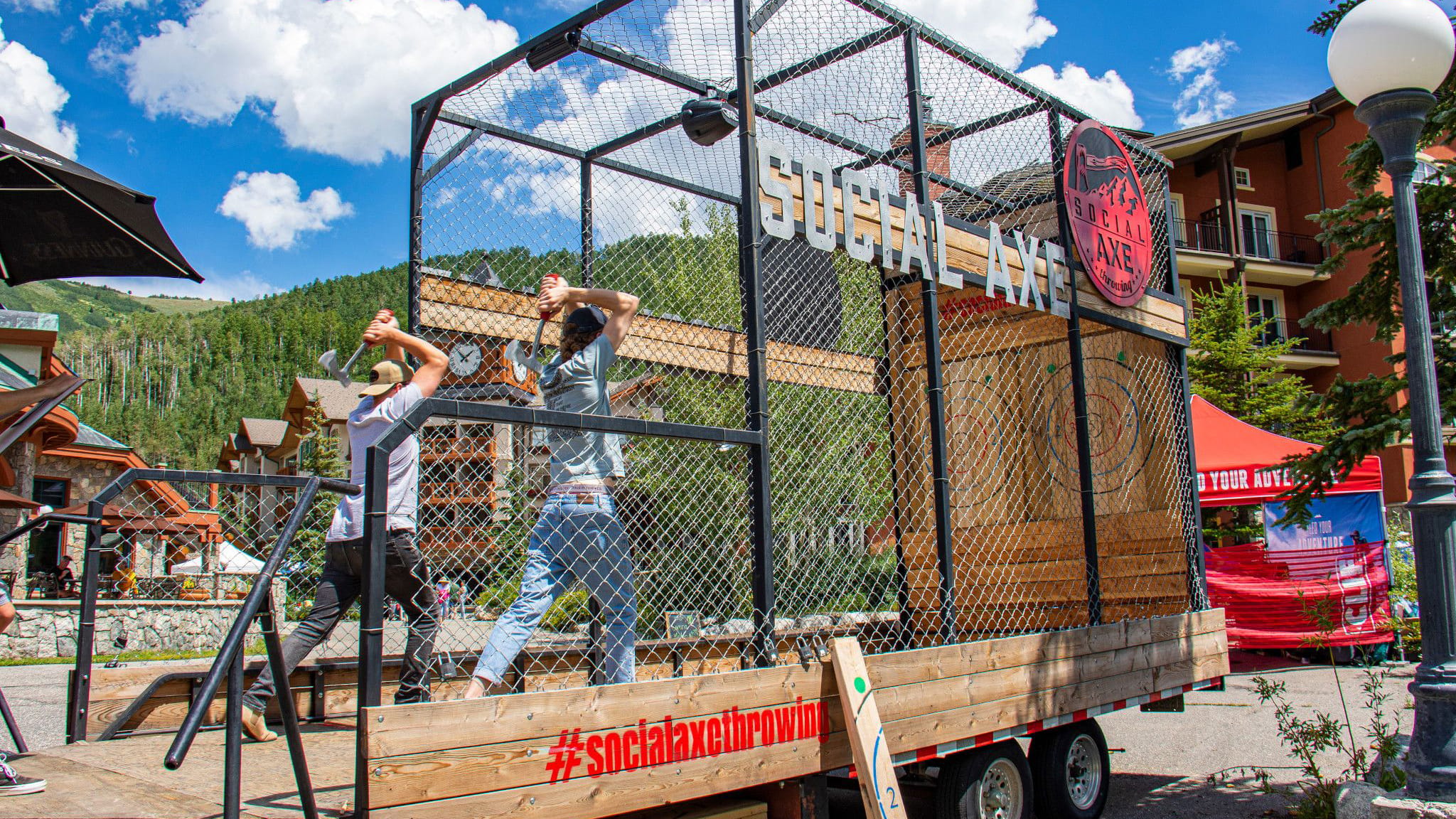 Social axe throwing during Summer Fest 2019 at Solitude Mountain Resort