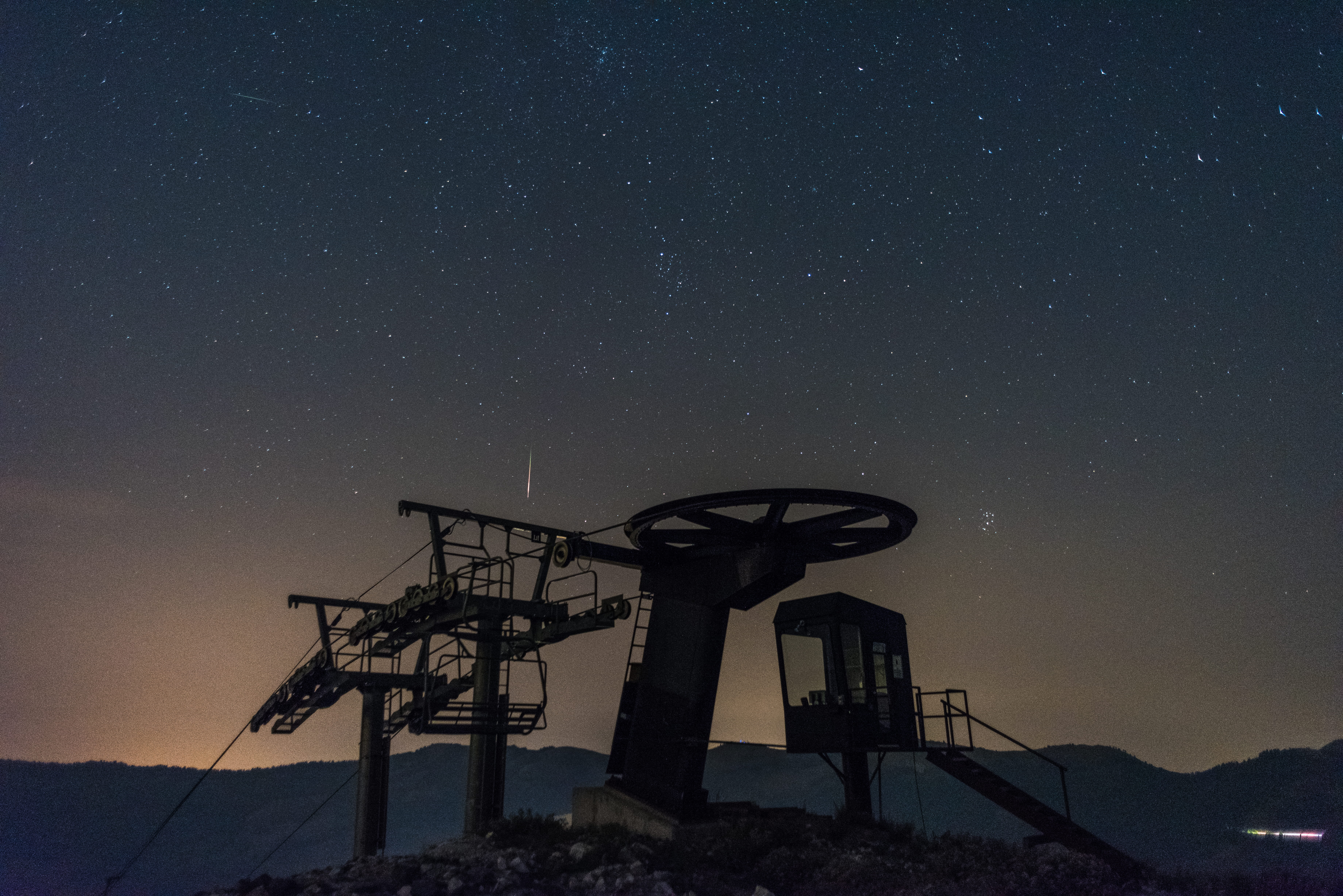 Starry night sky at top of chairlift