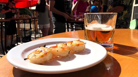 Shrimp Skewer and beer pair for Brew and Bites at The Thirsty Squirrel