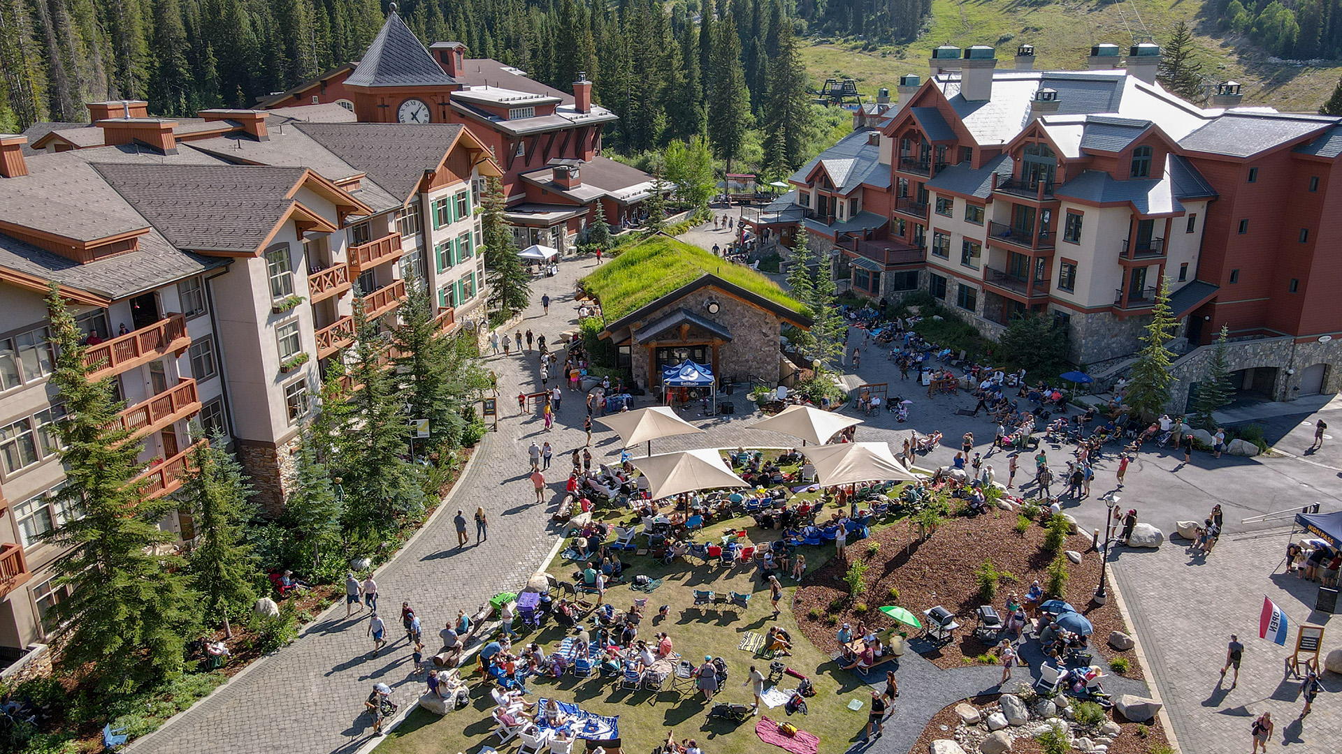 Drone view of Solitude Mountain Resort's Sunday Live Music Series