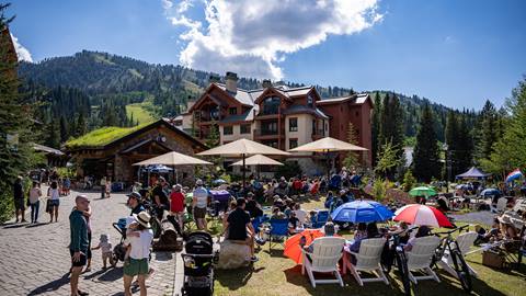 Guests enjoying a Sunday Live Music Series at Solitude Mountain Resort