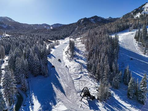 Drone photo of Link chairlift before an early opening at Solitude Mountain Resort