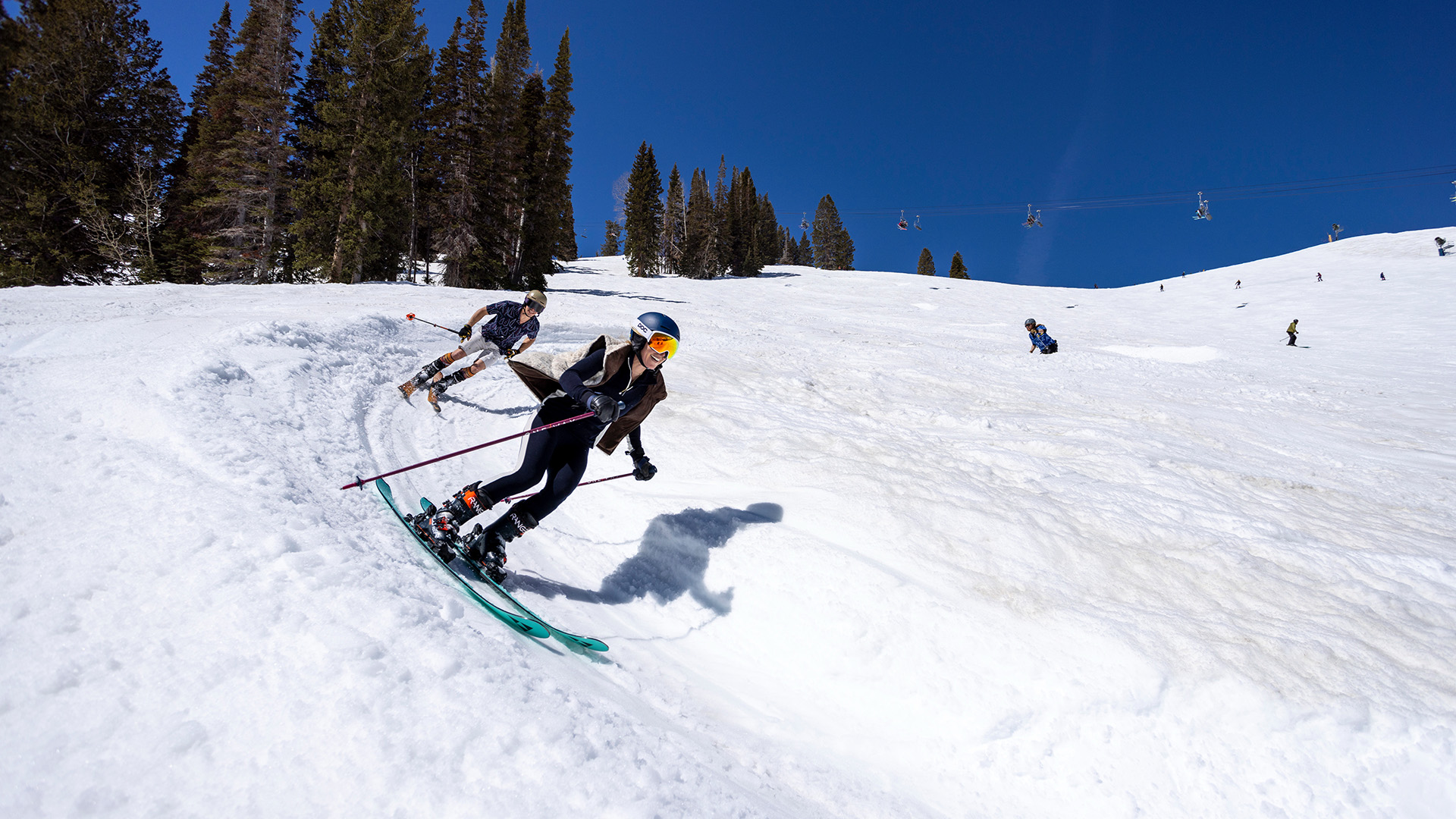 Two skiers in the wiggle at Solitude Mountain Resort