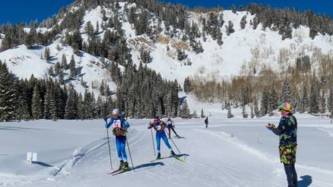 Racers near the finish at Solitude's Silver Lake Loppet