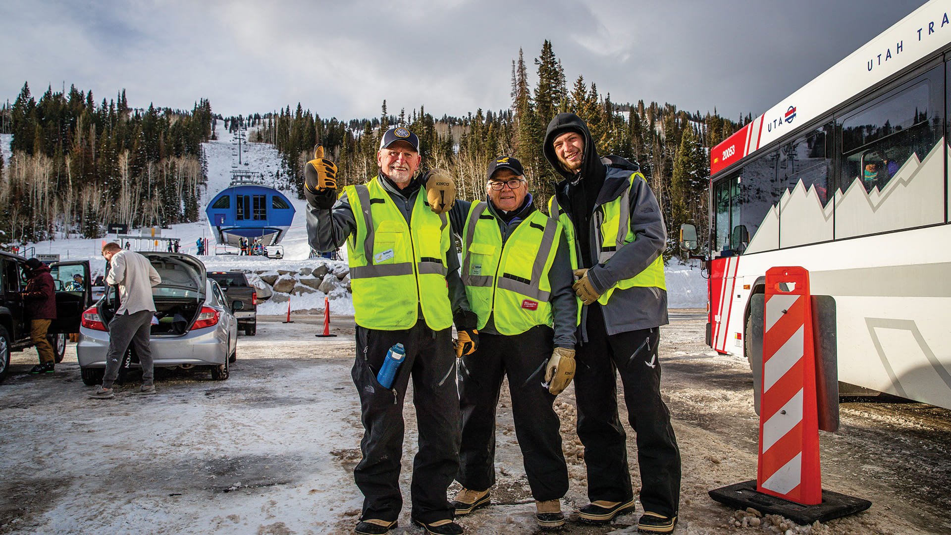 Three solitude employees welcoming guests to the resort