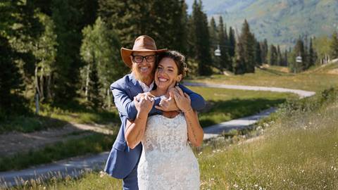 outdoor wedding ceremony in a beautiful Utah mountain setting at solitude mountain resort