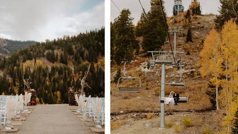 A scenic fall wedding venue with chairlift ride at Solitude Mountain Resort