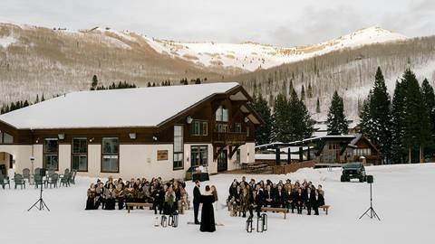 Outdoor scenic alpine mountain winter wedding at Solitude Mountain Resort