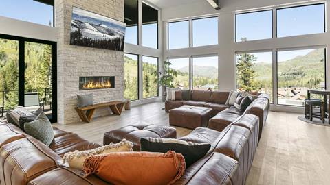 Spectacular mountain views and fireplace at the Mountain Estates luxury rental property at Solitude Mountain Resort