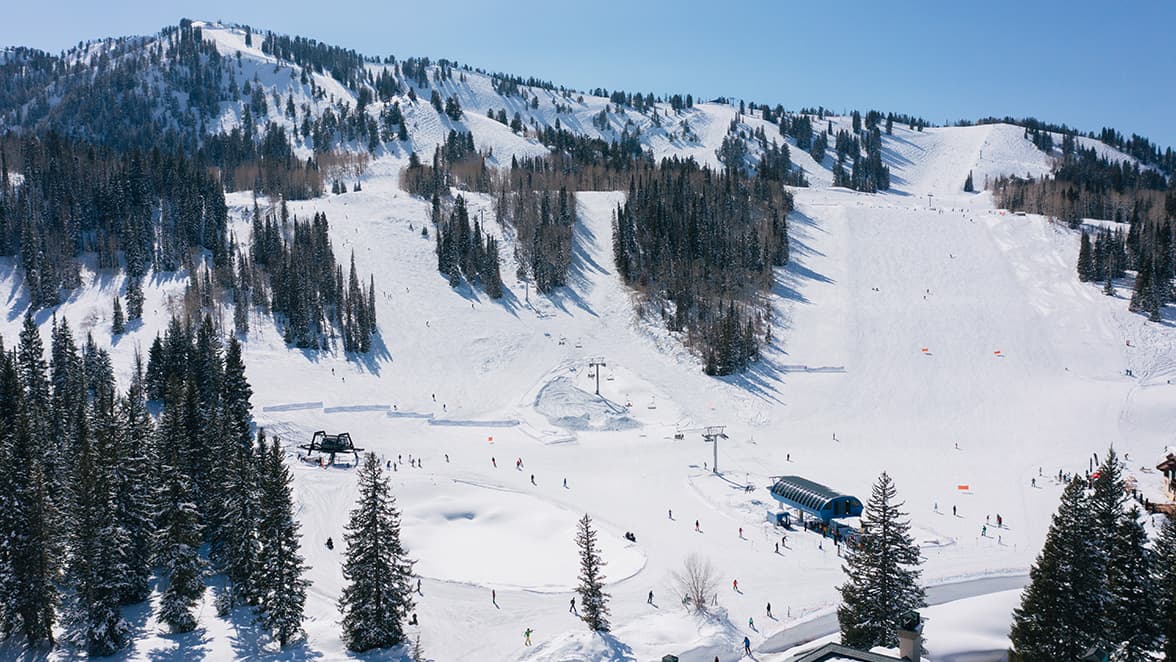 Aerial view of beautiful groomed terrain at Solitude