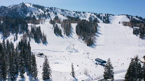 Aerial view of beautiful groomed terrain at Solitude