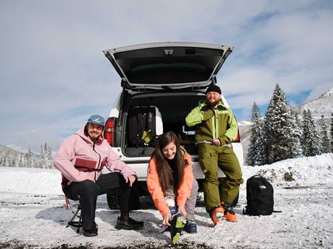 Friends carpool to Solitude Mountain Resort.