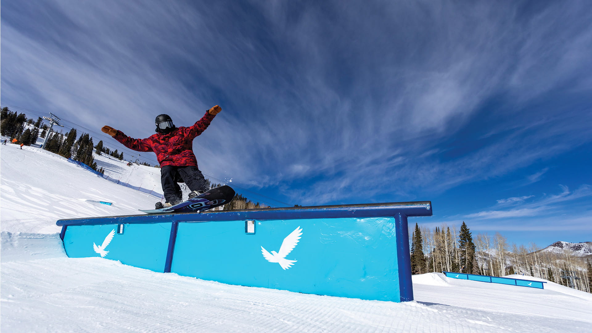 Snowboarder in the Solitude Terrain Park