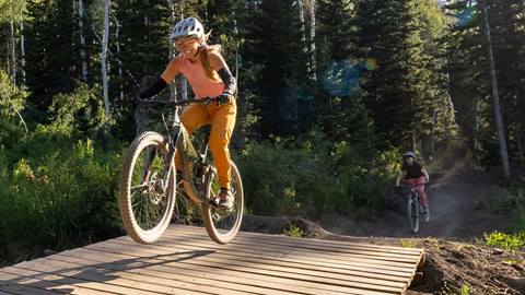 Twilight mountain biking with friends at Solitude Bike Park