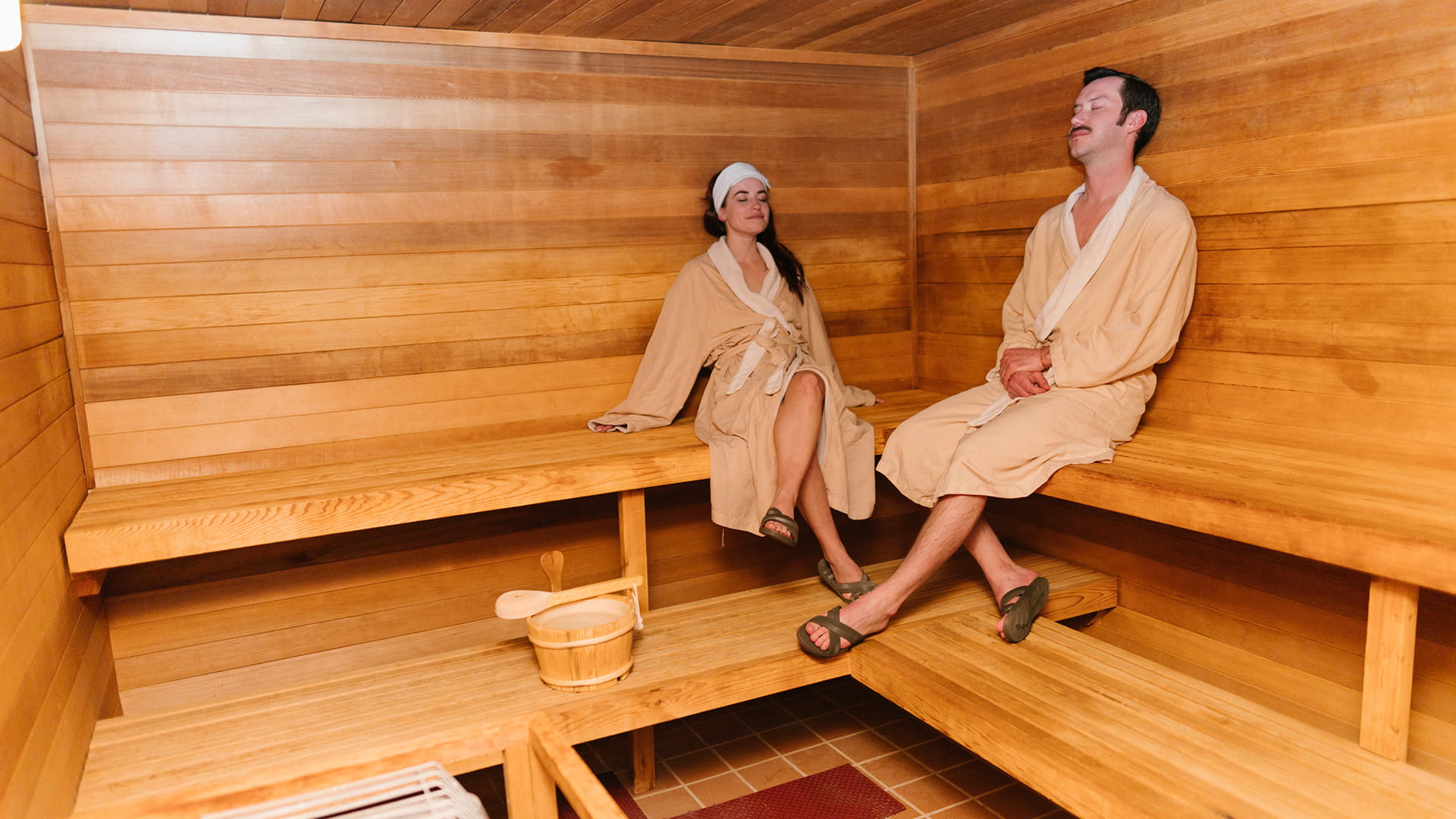 Couple in the Sauna at the Solitude Mountain Spa