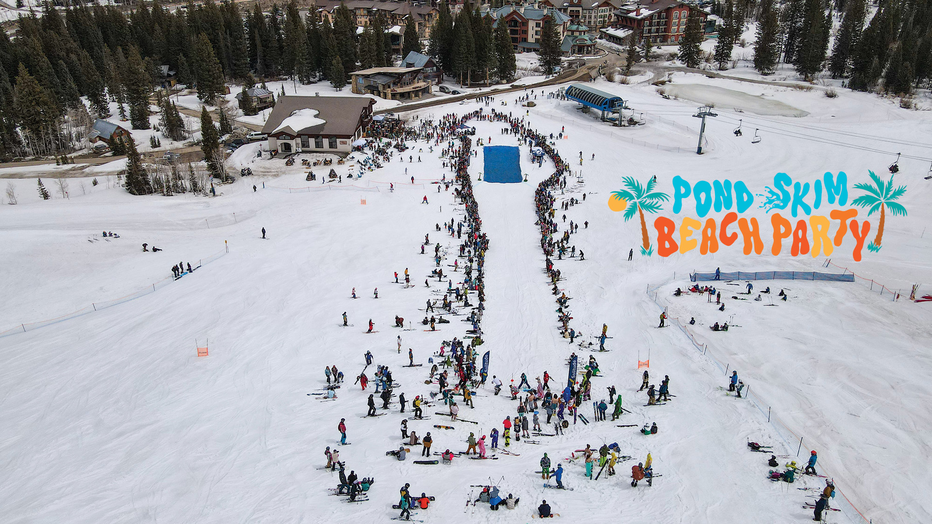 Drone photo of the first ever pond skim at Solitude