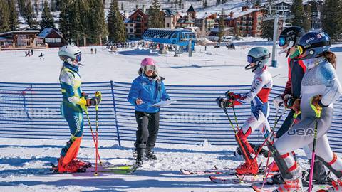 Solitude Race Team skiers getting pointers from their coach