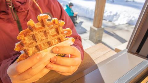 Upclose photo of a Liege waffle from Little Dollie Waffles