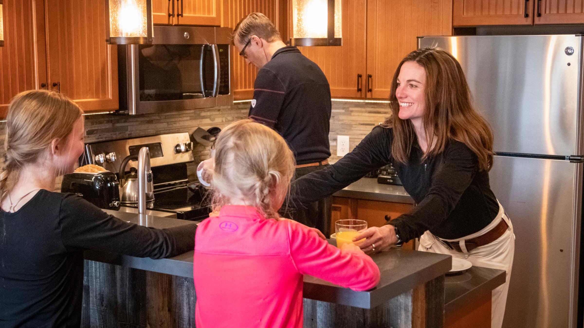 Family breakfast in ski condo at Solitude Mountain Resort