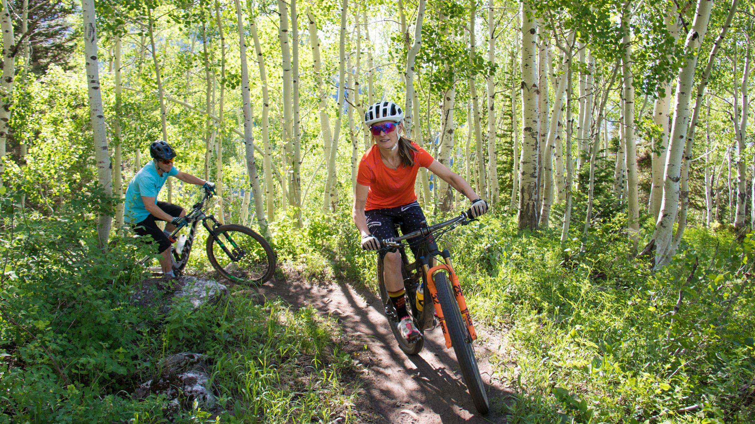 Two mountain bikers on Solitude trails