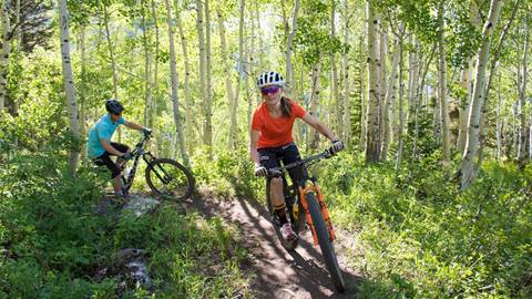 Two mountain bikers on Solitude trails