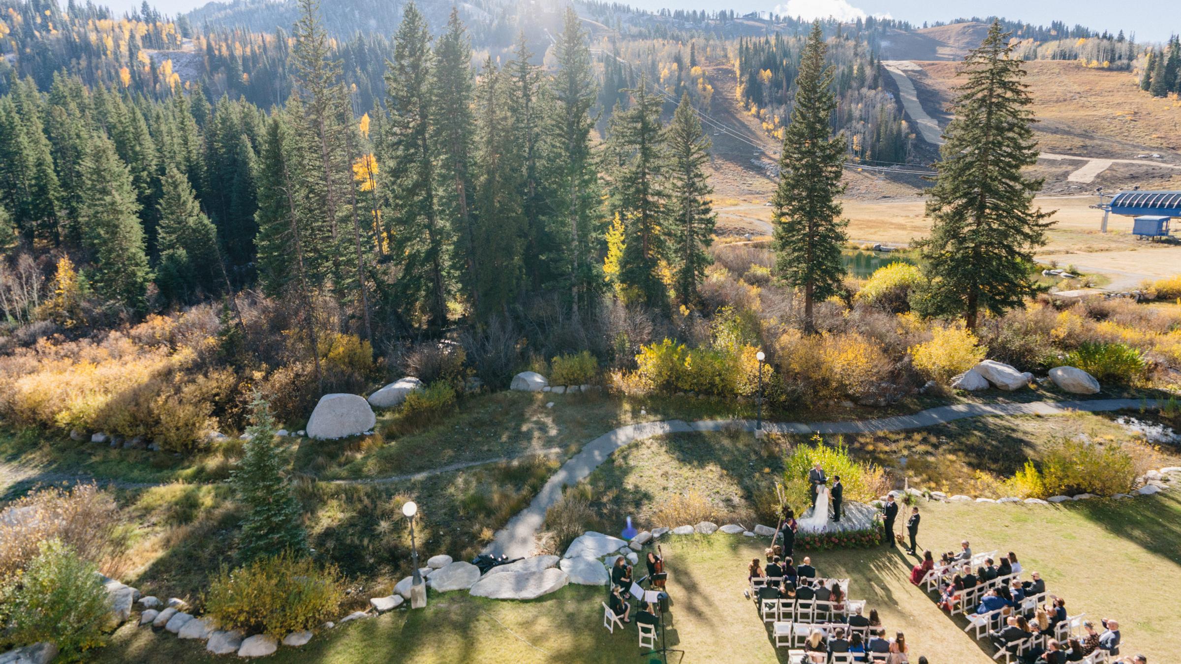 Birds Eye View of the Ceremony Setup at The Inn lawn 