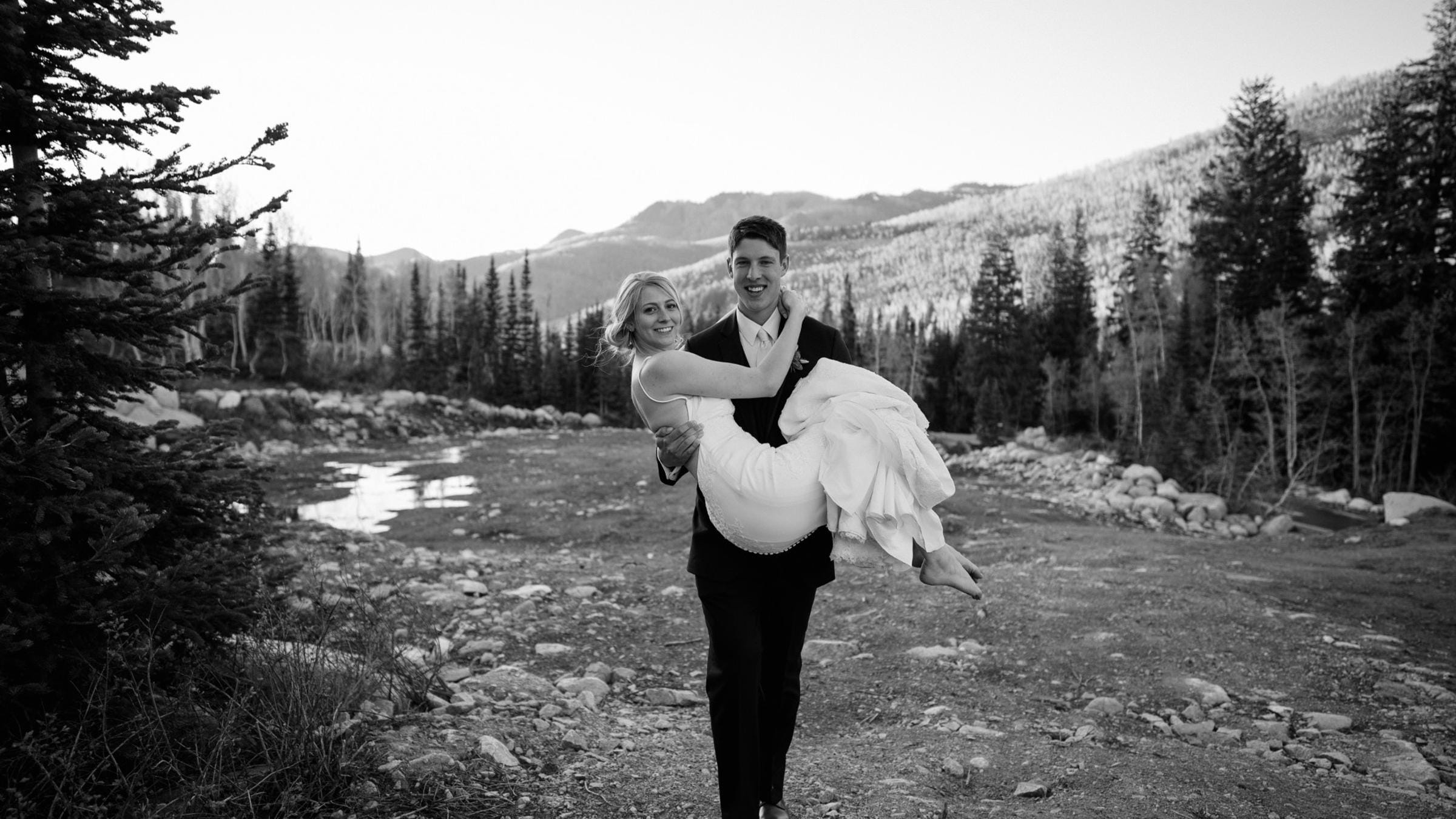 Bride and Groom Scenic Wedding Photo