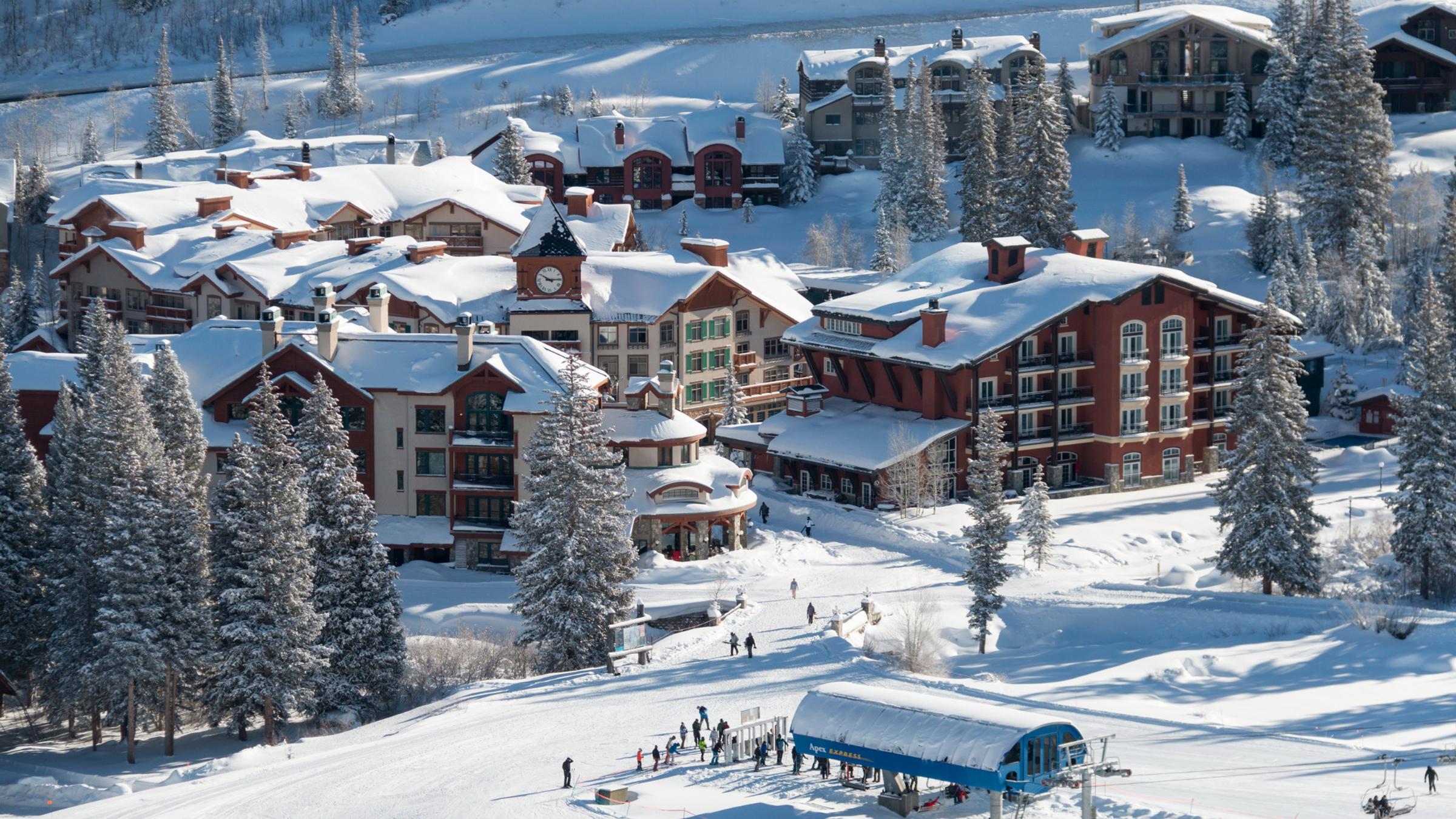 village view in the winter from the slope