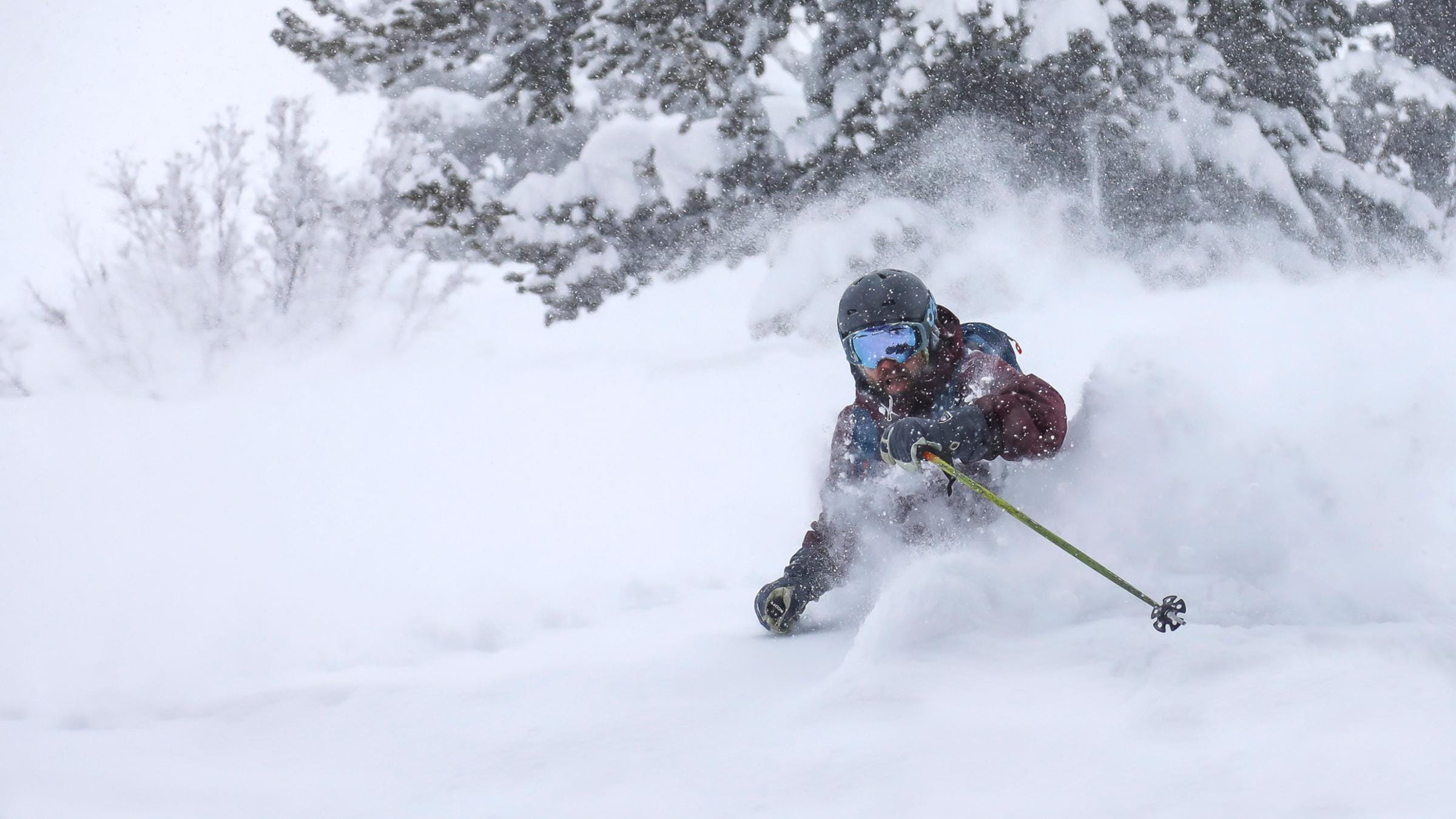 Skier enjoys deep powder day