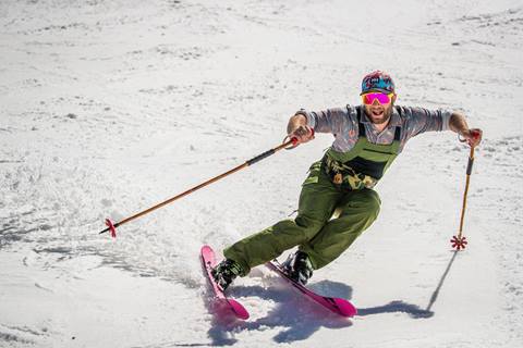 Skier on a groomed run at Solitude Mountain Resort